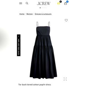 New with Tags J. Crew Tiered Cotton Poplin Dress in Black Size 18